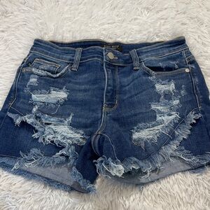 JUDY BLUE Indigo Blue Ripped Jean Shorts WOMENS SIZE M